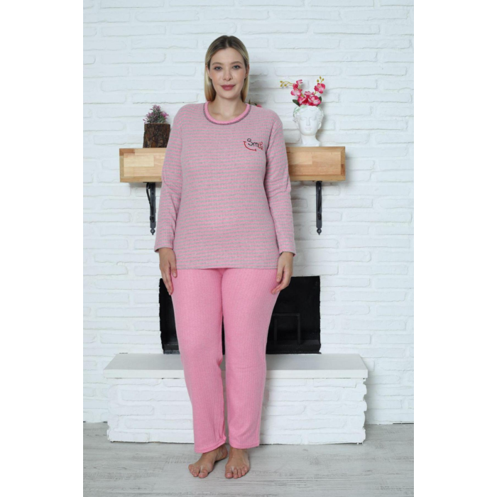 Büyük Beden İ̇nterlok Pijama Takımı Pembe