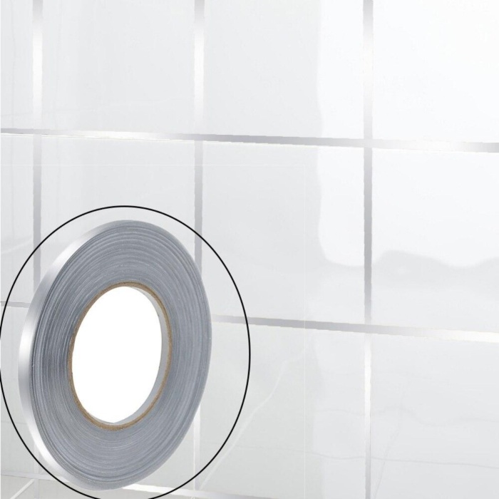 0.5 Cm Kalınlık Gümüş Fayans Arası Şerit Bandı 50 Metre Banyo Derz Dekor Bandı (290290)