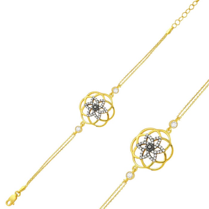 925 Ayar Gümüş Gold Sarı Yaşam Çiçeği Bileklik (290290)