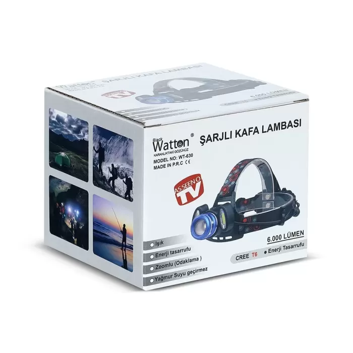 6000 Lümen 3 Başlık Şarjlı Kafa Lambası  Wt-630