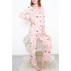 Önü Düğmeli Pijama Takımı Somon - 150.1287.