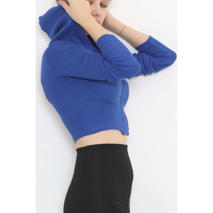 Kapşonlu Kaşkorse Bluz Saks - 11711.1567.
