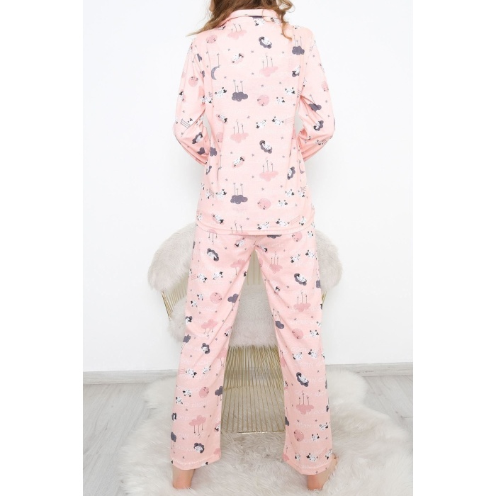 Önü Düğmeli Pijama Takımı Somon - 150.1287.