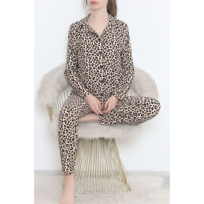 Düğmeli Süet Takım Leopar - 450.1287.