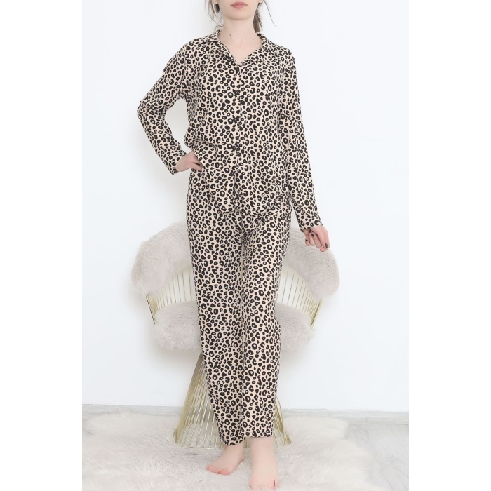 Düğmeli Süet Takım Leopar - 450.1287.