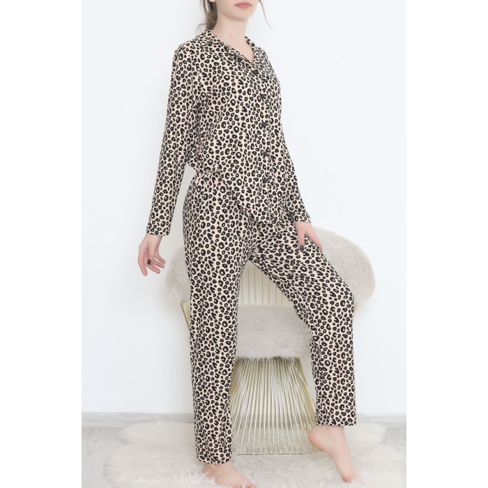 Düğmeli Süet Takım Leopar - 450.1287.