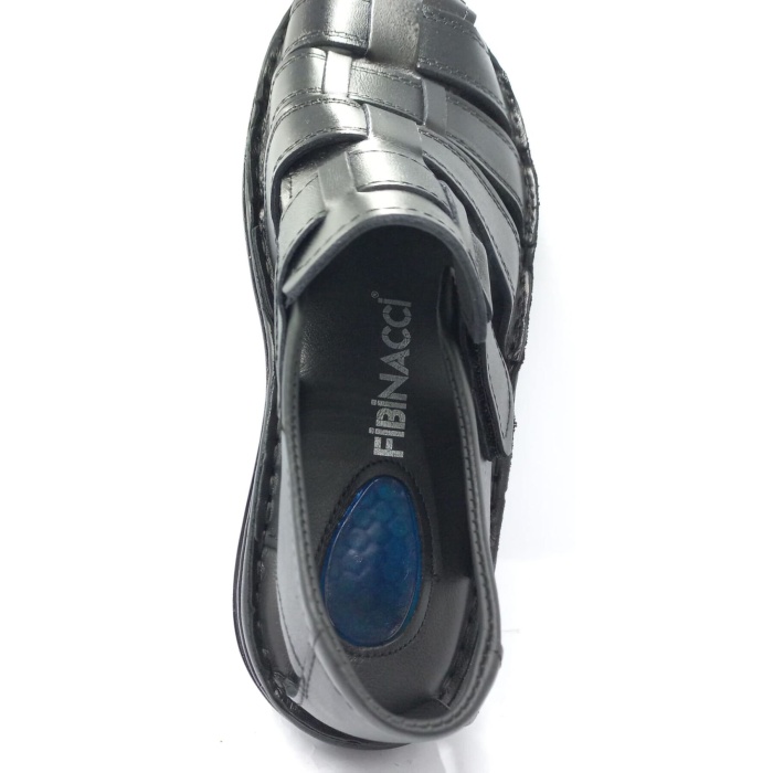 Siyah Erkek Jelli Kapalı Hakiki Deri Sandalet