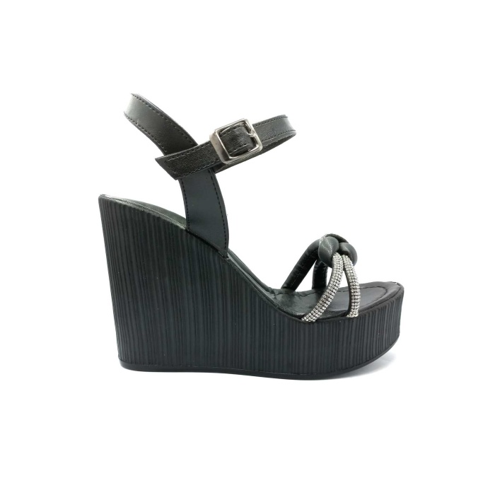 PUNTO 292020 Siyah Taşlı Dolgu Taban Kadın Ayakkabı