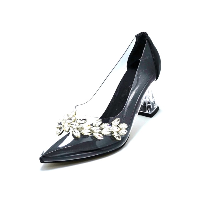 PUNTO 248101 Siyah Kadın Şeffaf Taşlı Abiye Ayakkabı