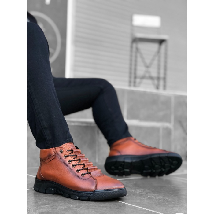 ET0213 Gizli Bağcıklı Hakiki Deri Taba Erkek Yarım Bilek  Bot