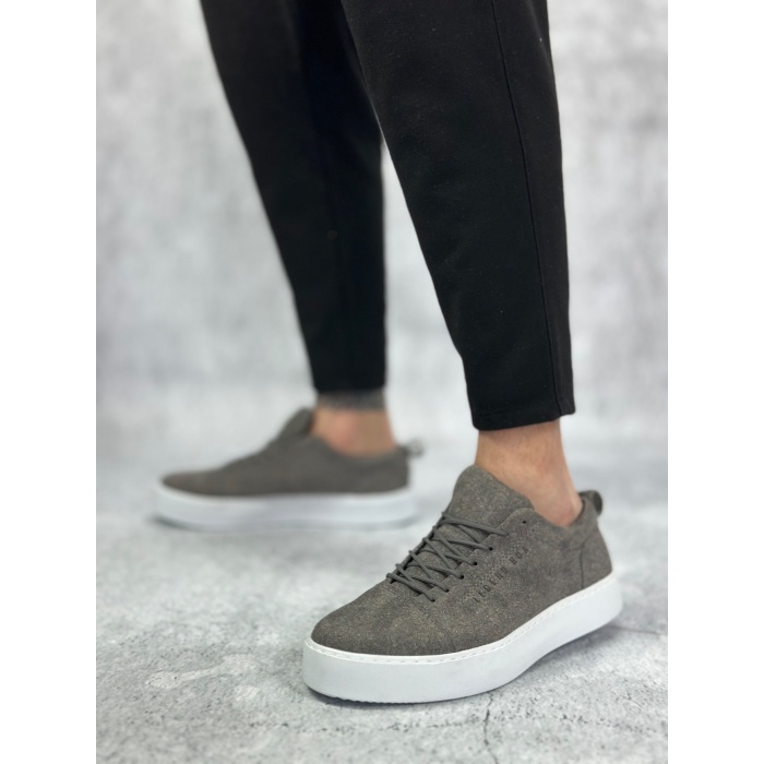 ET0104 Bağcıklı Gri Süet Beyaz Taban Spor Klasik Erkek Ayakkabı