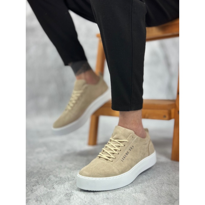 ET0104 Bağcıklı Krem Süet Beyaz Taban Spor Klasik Erkek Ayakkabı