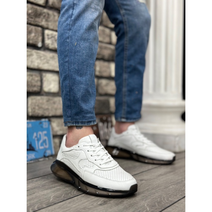 ET0324 İçi Dışı Hakiki Deri Rahat Taban Beyaz Sneakers Casual Erkek Ayakkabı