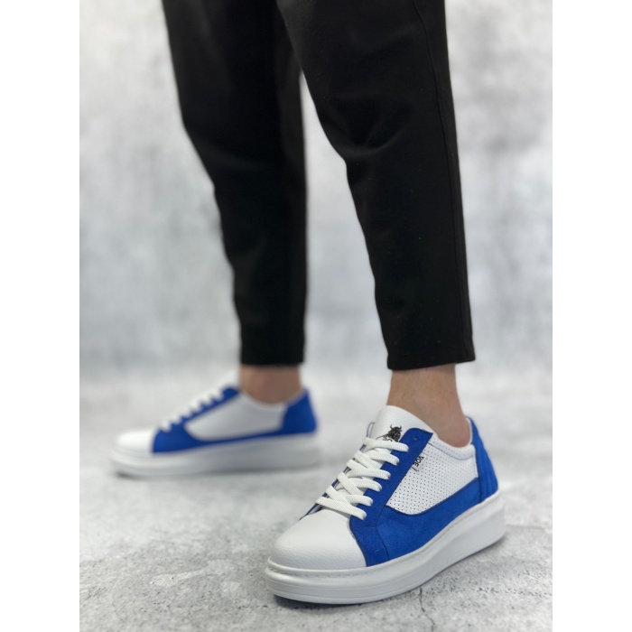 ET0423 Kalın Yüksek Taban Beyaz Mavi Bağcıklı Spor Erkek Ayakkabı