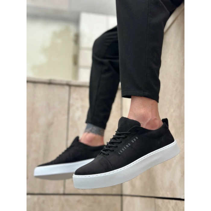 ET0104 Bağcıklı Siyah Süet Beyaz Taban Spor Klasik Erkek Ayakkabı