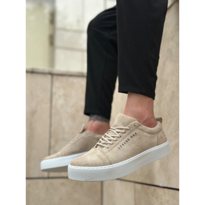 ET0104 Bağcıklı Krem Süet Beyaz Taban Spor Klasik Erkek Ayakkabı