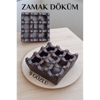 Modacar Kapaklı Zamak Döküm Kare Küllük Metal Kül Tablası - Kafe Küllüğü KAHVE
