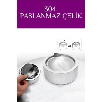 Modacar Kapaklı Paslanmaz Yuvarlak Küllük - Kapaklı 304 Çelik Kül Tablası - Kafe Küllüğü Restoran Küllüğü
