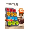 Modacar 12 li Muffin Kalıbı Teflon Çelik - 12 ADET Silikon Muffi  Kalıplı SET