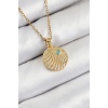 316L Çelik Zirkon Taşlı Madalyon Model Gold Renk Kadın Kolye - TJ-BKO10367