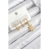Pirinç Zirkon Taşlı Kutup Yıldızı Model Gold Renk 3lü Set Kadın Küpe - TJ-BKP10913