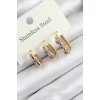 316L Çelik Zirkon Taşlı Dikdörtgen Model Gold Renk 3lü Set Kadın Küpe - TJ-BKP10916