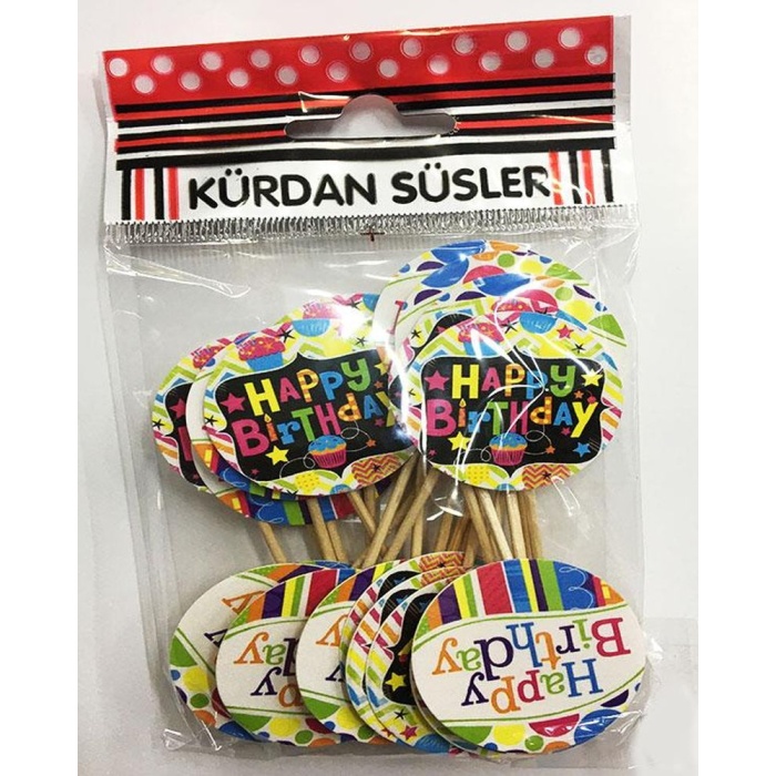 Rengarenk Happy Birthday Parti Kürdan Süsü 20 Adet