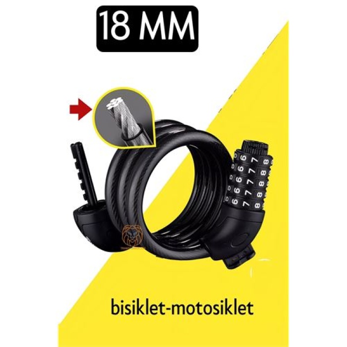 Motosiklet Bisiklet Kilidi 18 mm 5 Kademe Şifreli Çelik Halat