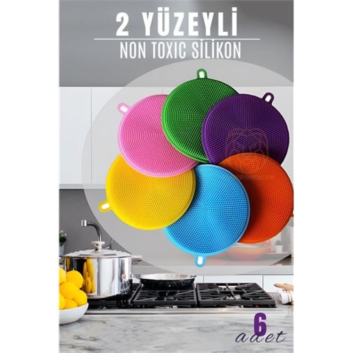  2 Yüzeyli Silikon Bulaşık Pedi 6 ADET