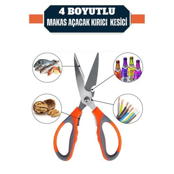  Kuhn 4 Boyutlu Mutfak Makası Açacak Kırıcı Kesici