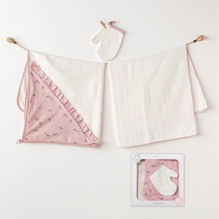 Andywawa AC25045 Puppy Gazelle 3Lü Müslin Havlu Takım Pink