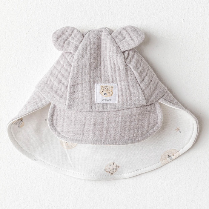 Andywawa AC25843 Happy Animals Müslin Bebek Şapka Grey