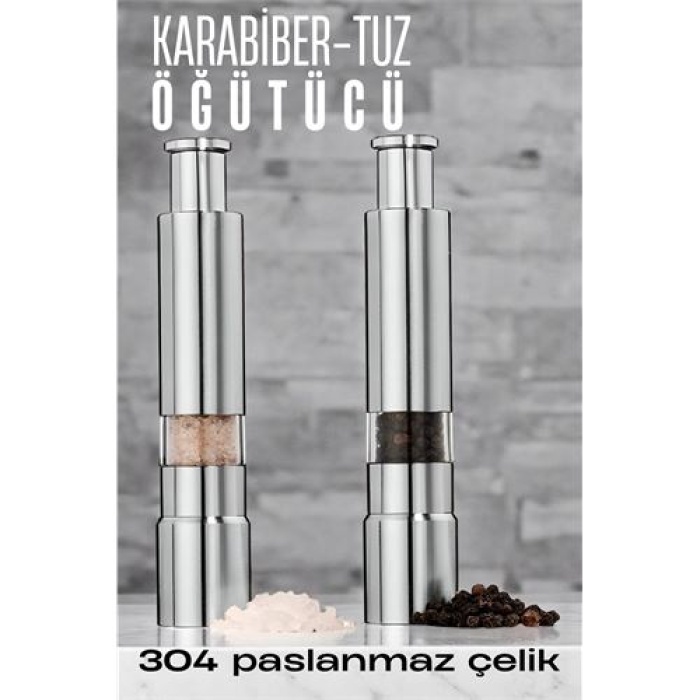  2li Karabiber Tuz Öğütücü Profesyonel 304 Paslanmaz Çelik Manuel Baharat Değirmeni
