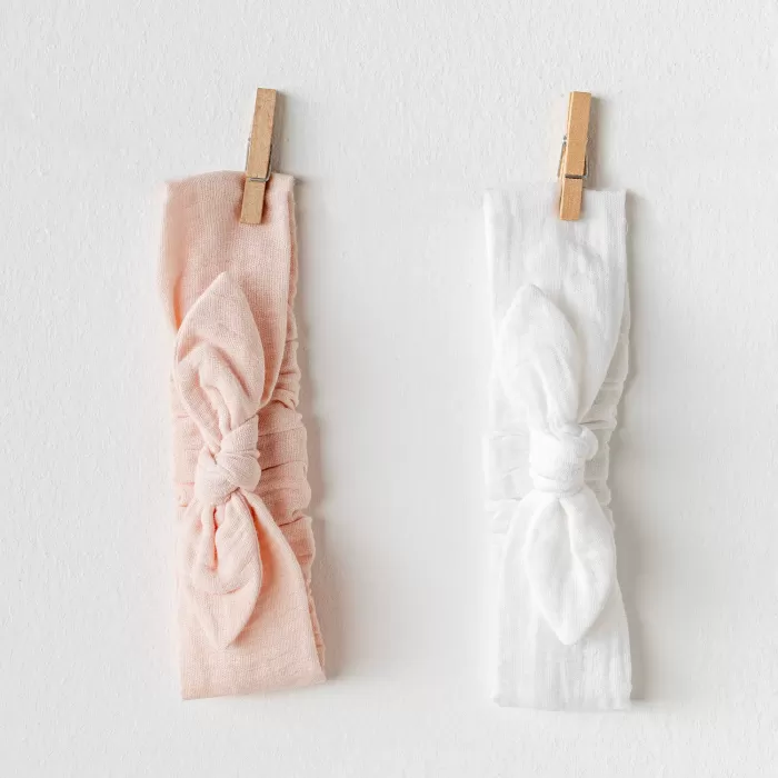 Andywawa AC25868 Müslin Home 2Li Saç Bandı Pink White