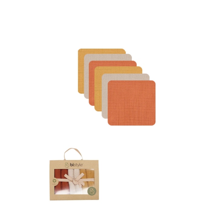 Bistyle 6lı Müslin Mendil 20x20 cm 90106 Kiremit Bej Hardal