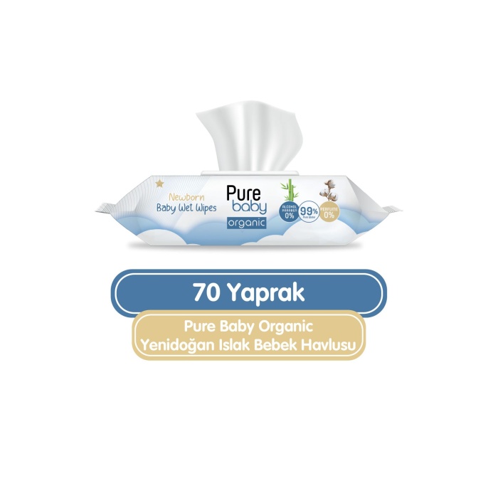 Pure Baby Organic Yenidoğan Islak Havlu Mendil 70 Yaprak