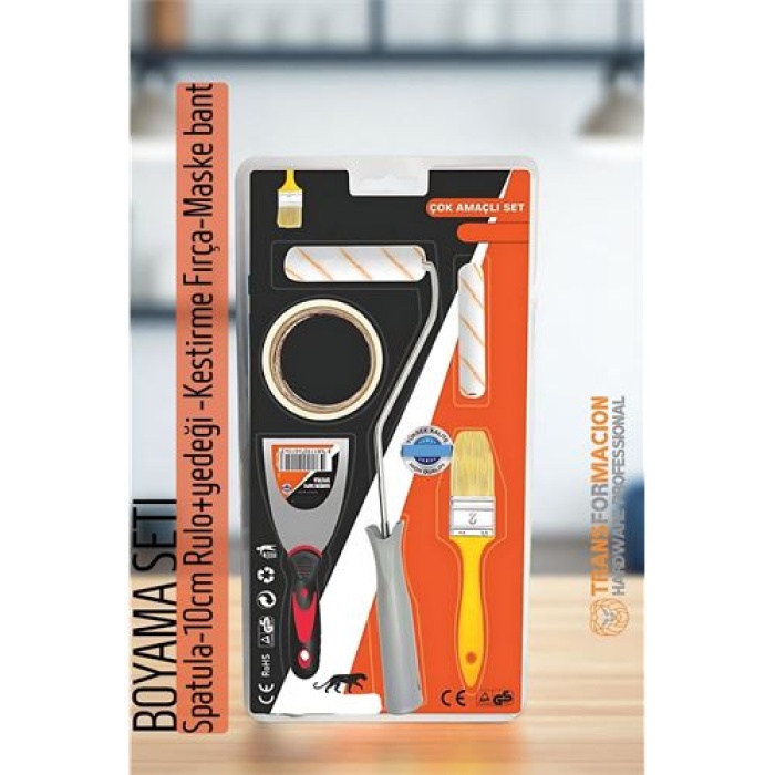 Modacar Boyama Seti - Spatula-10cm Rulo +yedeği -Kestirme Fırça-Maskeleme bant