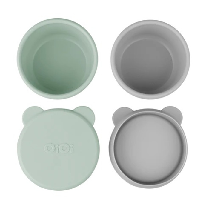 OiOi Silikon Kapaklı Mini Kase 2Li Mini Bites River Green / Powder Grey