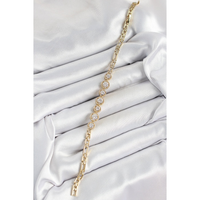 Xuping Pirinç Sıralı Daire Baget Model Gold Renk Kadın Bileklik - TJ-BB7484