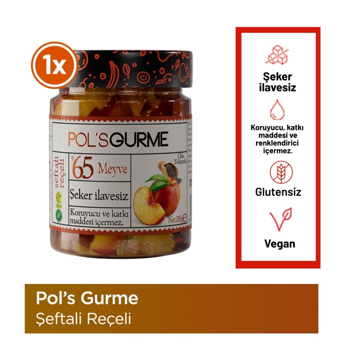 Pol’s Gurme Chia Tohumlu Şekersiz Şeftali Reçeli 285 Gr