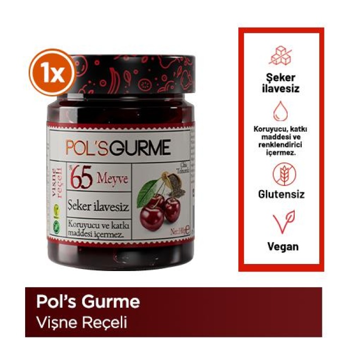 Pol’s Gurme Chia Tohumlu Şekersiz Vişne Reçeli 380 Gr
