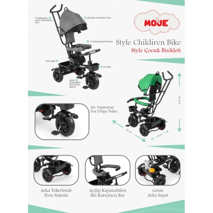 Moje Style 3 Tekerlekli Çocuk Bisikleti Siyah