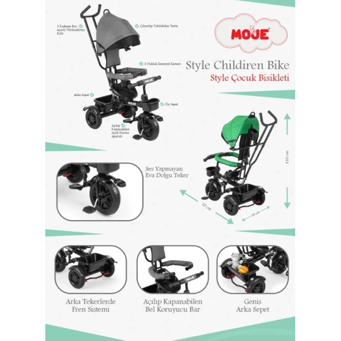 Moje Style 3 Tekerlekli Çocuk Bisikleti Haki