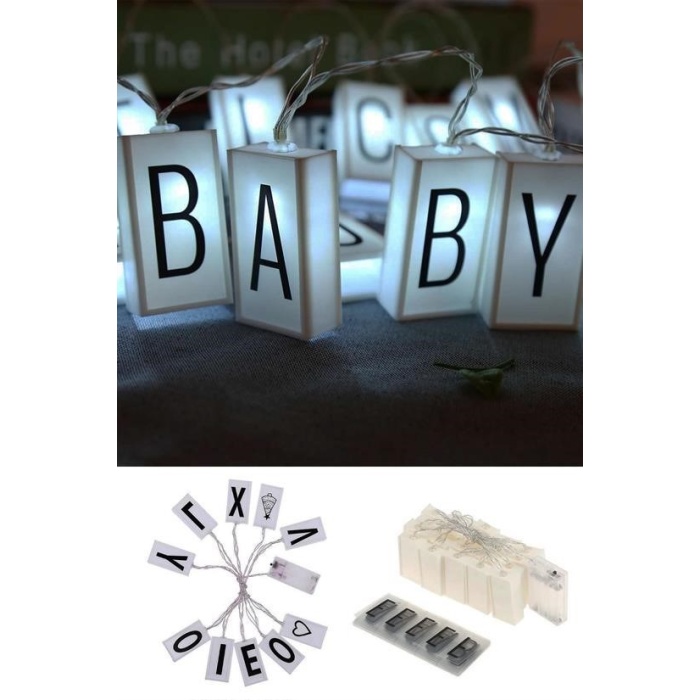 BUFFER® 10lu Lightbox Işıklı Harf Mesaj Panosu Dekoratif  Harf Işık Zinciri