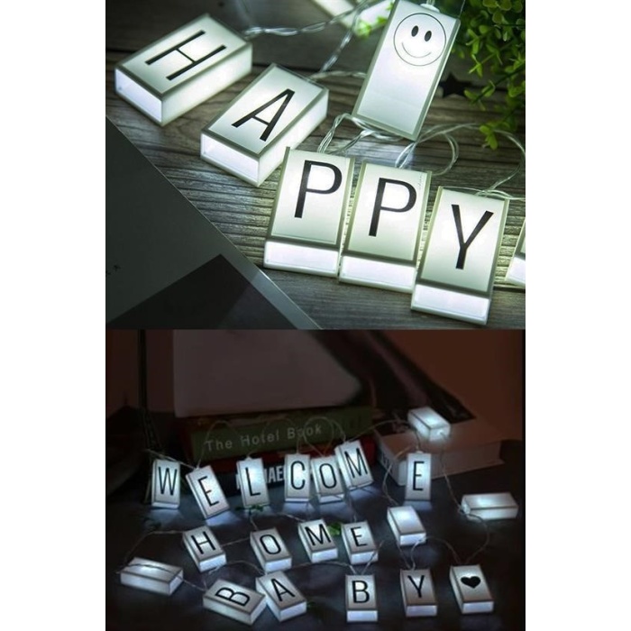 BUFFER® 10lu Lightbox Işıklı Harf Mesaj Panosu Dekoratif  Harf Işık Zinciri