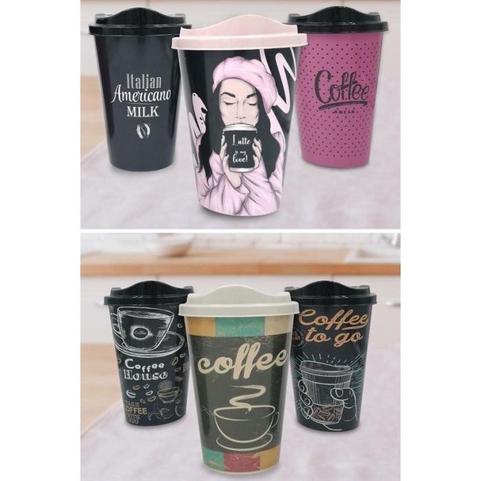 BUFFER® 3 Adet Kahve Bardağı Seti Dekoratif Plastik Kahve Muhafaza Bardağı