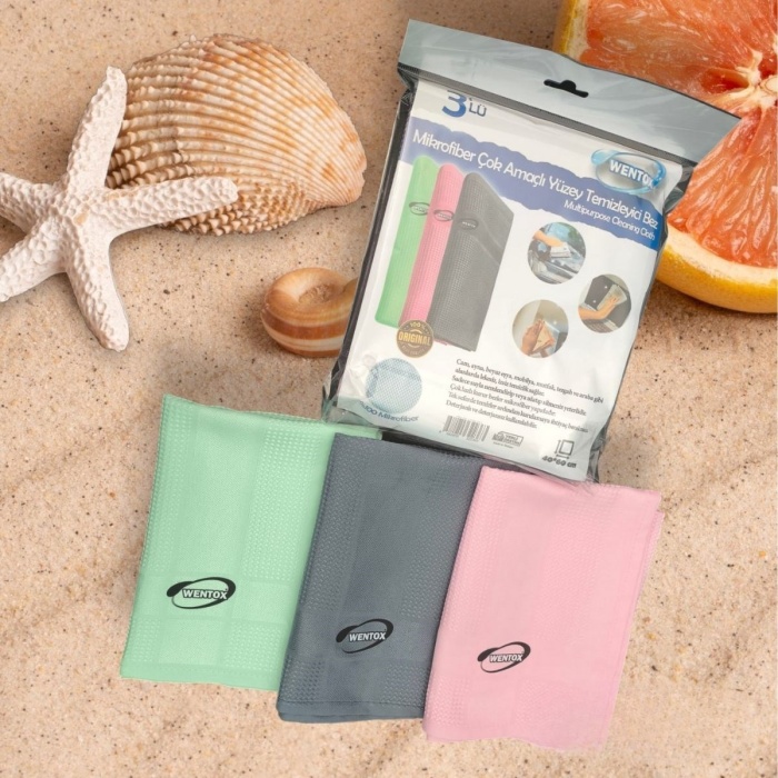 BUFFER® İz Bırakmayan Mikrofiber Temizlik Bezi 3lü Set Cam ve Ayna Silme Toz Alma Temizlik Bezi