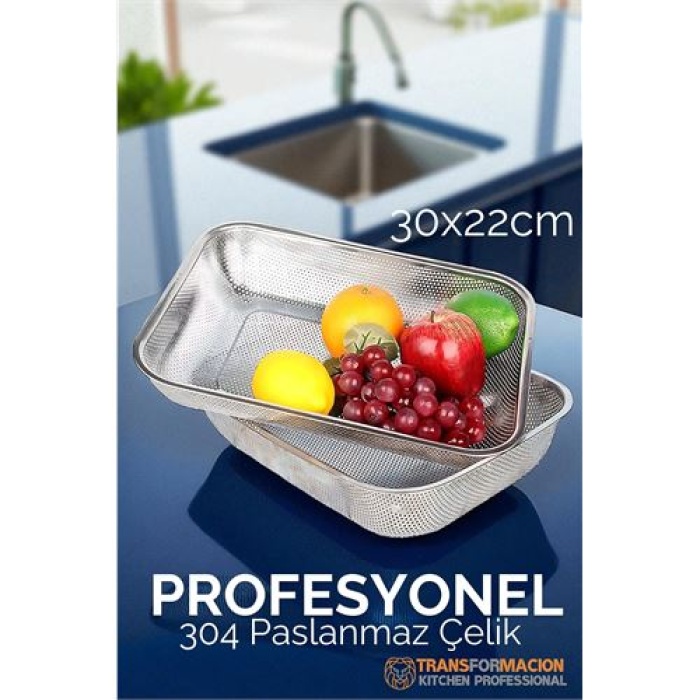 Modacar Büyük 30X22 CM Kevgir - Profesyonel Süzgeç 304 Paslanmaz Çelik