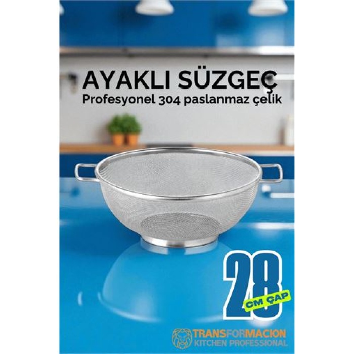 Modacar 28 cm Süzgeç - Makarna Süzgeci Pirinç Meyve Süzgeci 304 Paslanmaz Çelik