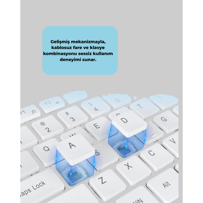 Ergonomik Kablosuz Klavye Mouse Takımı - Tam Boy, Sessiz ve Güvenilir